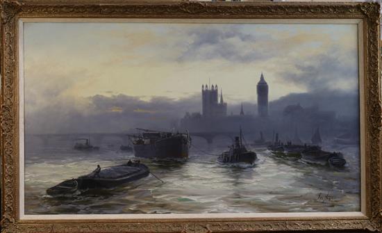 Jno. Hayes a.k.a Edward Henry Fletcher (1857-1945) The Palace of Westminster from The Thames 24 x 42in.